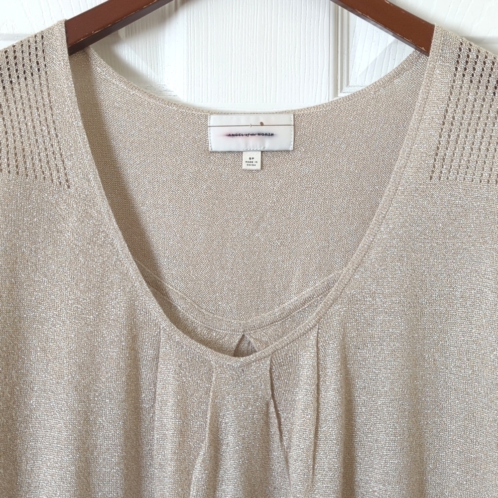 Angel of the North Gold Lurex Pleated Scoop Neck Long Balloon Sleeve Blouse S - Picture 2 of 14